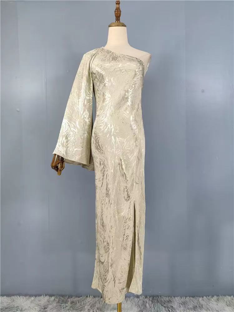Jacquard-Weave One-Shoulder Dress