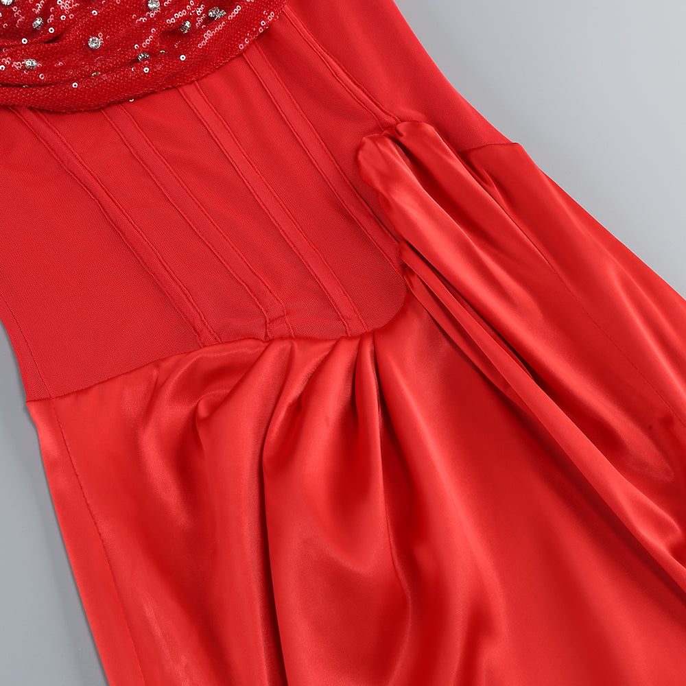 Flowering Girl Women Elma One-Shoulder Crystal Detail High Slit Maxi Dress In Red
