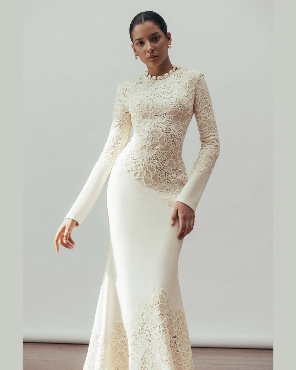 Joanna White Long Sleeve Embroidered Maxi Dress
