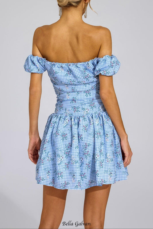 sophia Blue Floral Off-Shoulder Mini Dress