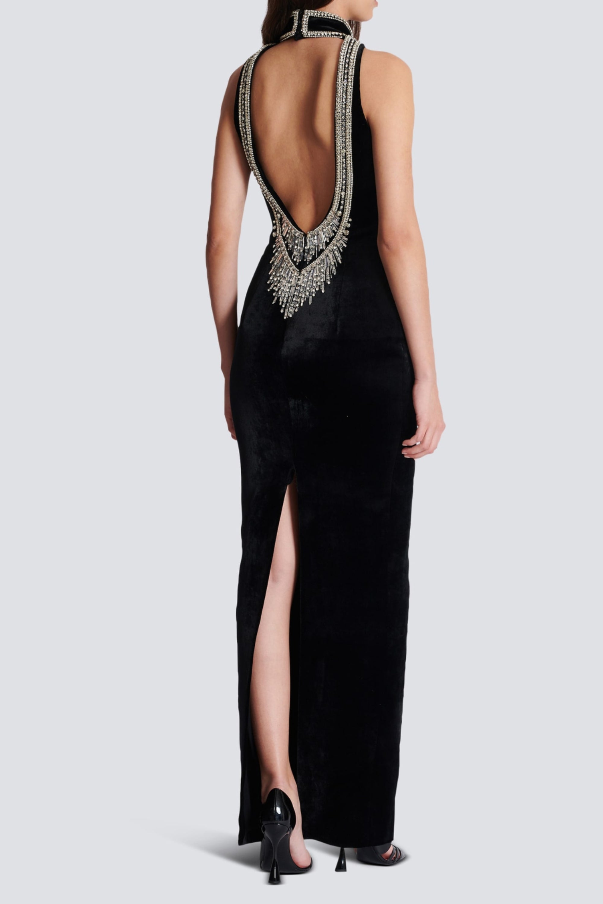 Flowering Girl Women Embroidered Velvet Halterneck Maxi Dress In Black