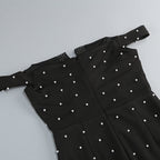 Flowering Girl Women pearl polka dots embellished midi dress in black
