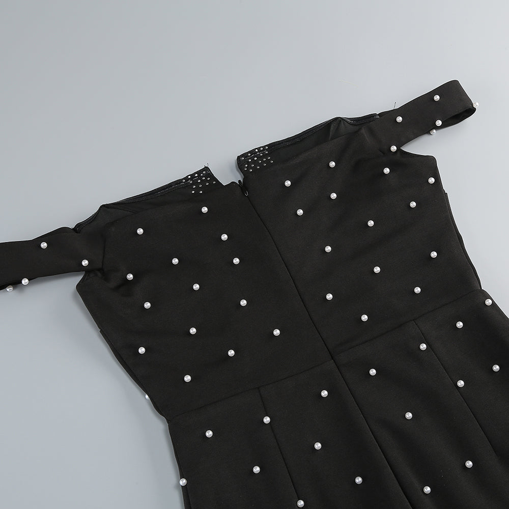 Flowering Girl Women pearl polka dots embellished midi dress in black