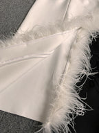 Flowering Girl Women Strapless Feather Midi Dress In White