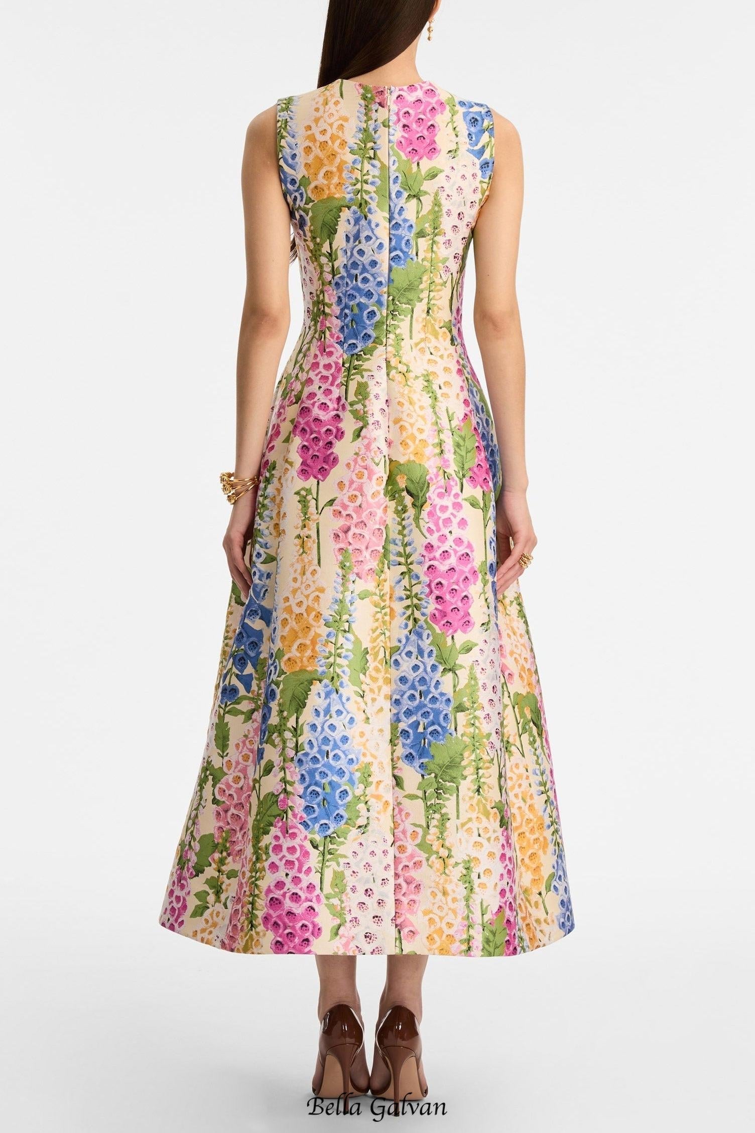 zenobia colorful print Jacquard sleeveless maxi Dress