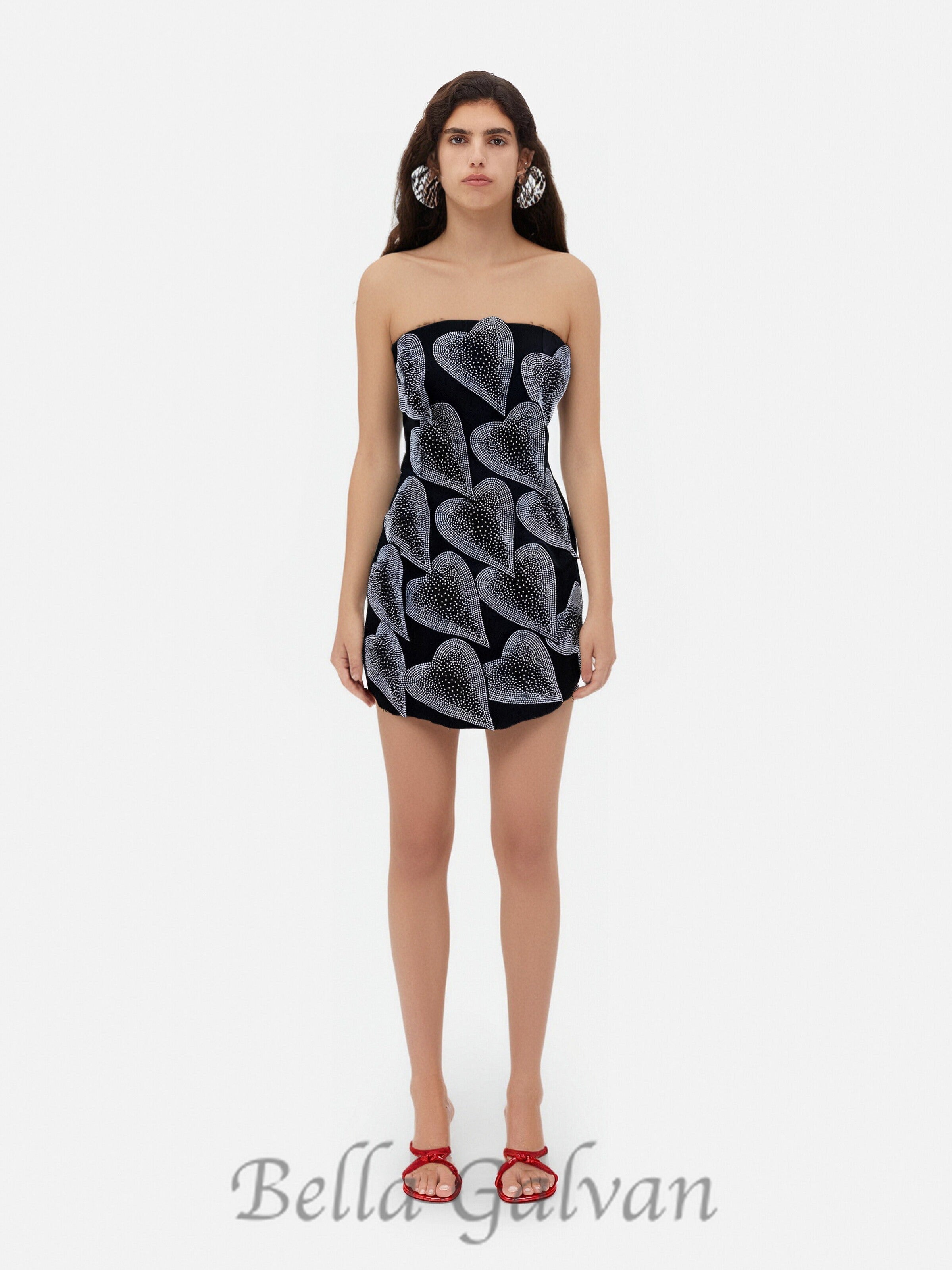 Flowering Girl Women crystal leaf embellished mini dress in black