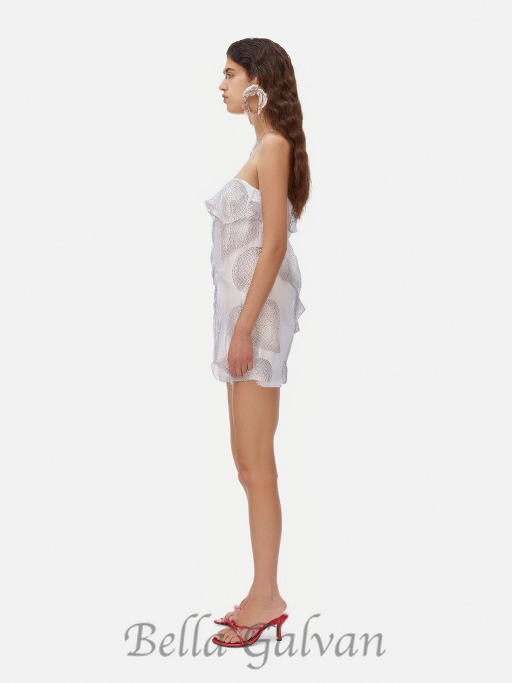 Flowering Girl Women crystal leaf embellished mini dress in white