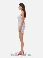 Flowering Girl Women crystal leaf embellished mini dress in white