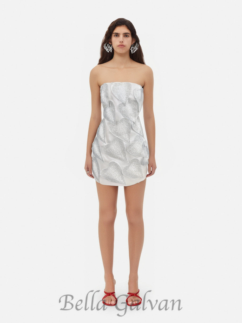 Flowering Girl Women crystal leaf embellished mini dress in white