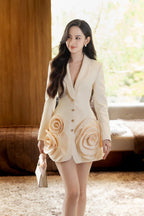 Flowering Girl Women Beulah 3D Flower Embellished Blazer In Beige