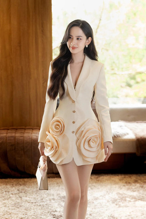 Flowering Girl Women Beulah 3D Flower Embellished Blazer In Beige