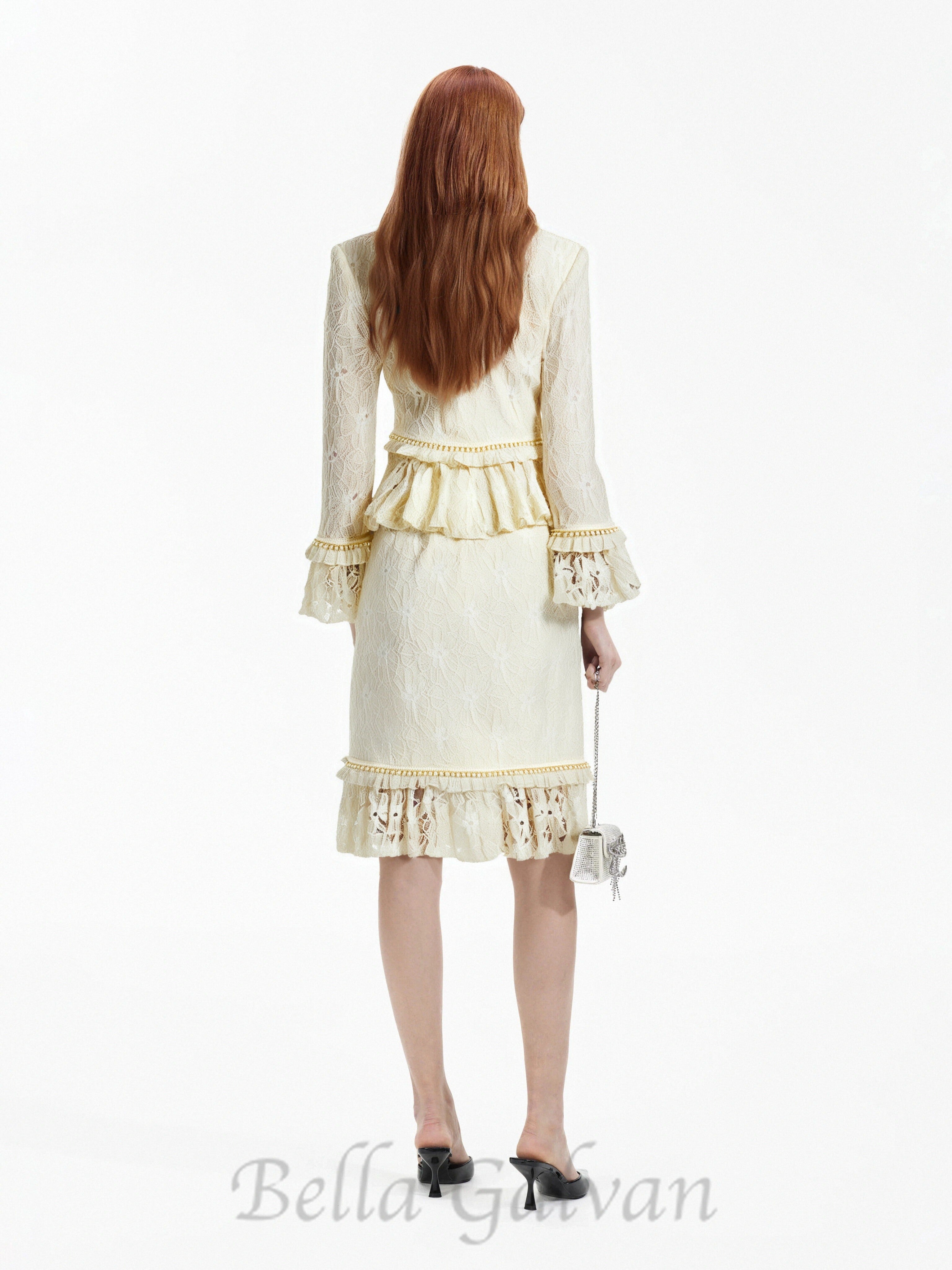 Flowering Girl Women lace top bodycon skirt suit in ivory