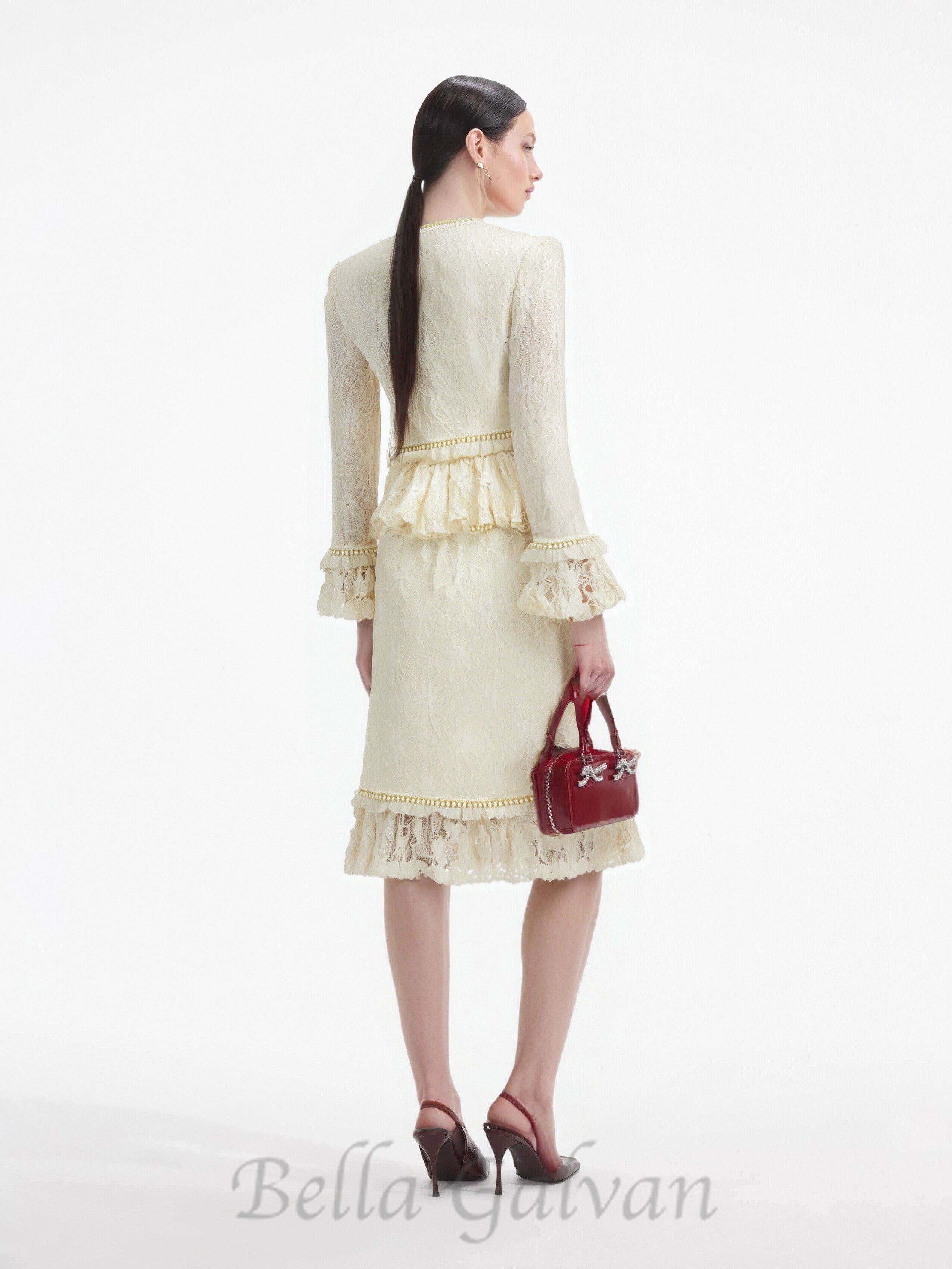 Flowering Girl Women lace top bodycon skirt suit in ivory