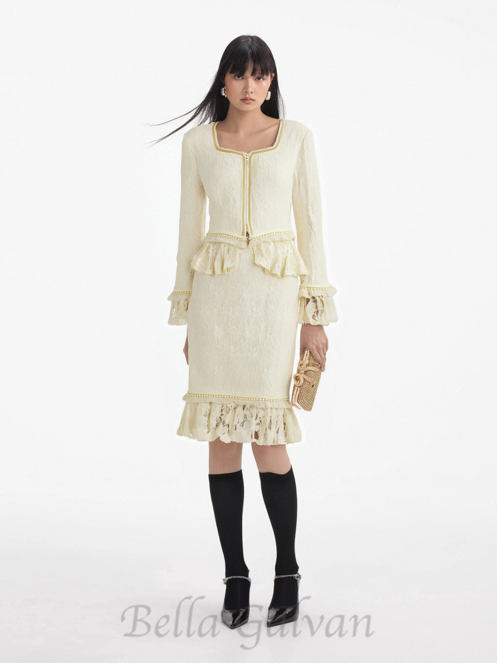 Flowering Girl Women lace top bodycon skirt suit in ivory