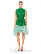 Flowering Girl Women half-high-neckline tulle mini dress in green