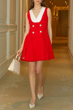 Flowering Girl Women Isabelle Red V-Neck Flared Mini Dress