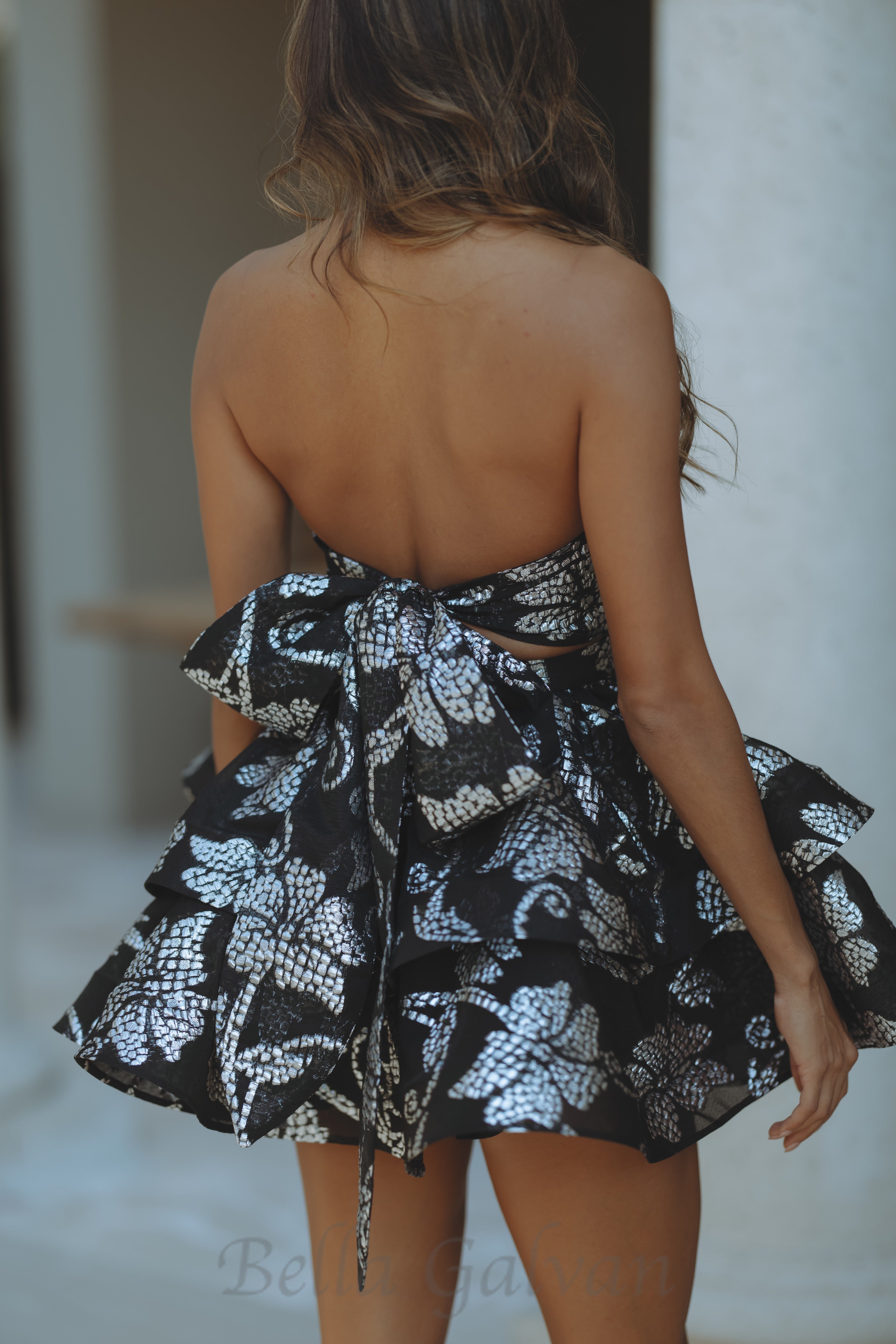 Flowering Girl Women floral halter mini dress in silver