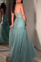 Flowering Girl Women Floral Strapless Tulle Maxi Dress In Blue