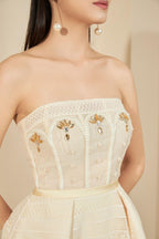 Flowering Girl Women Teresa Beige A-Line Straight Across Neck Lace Mini Dress