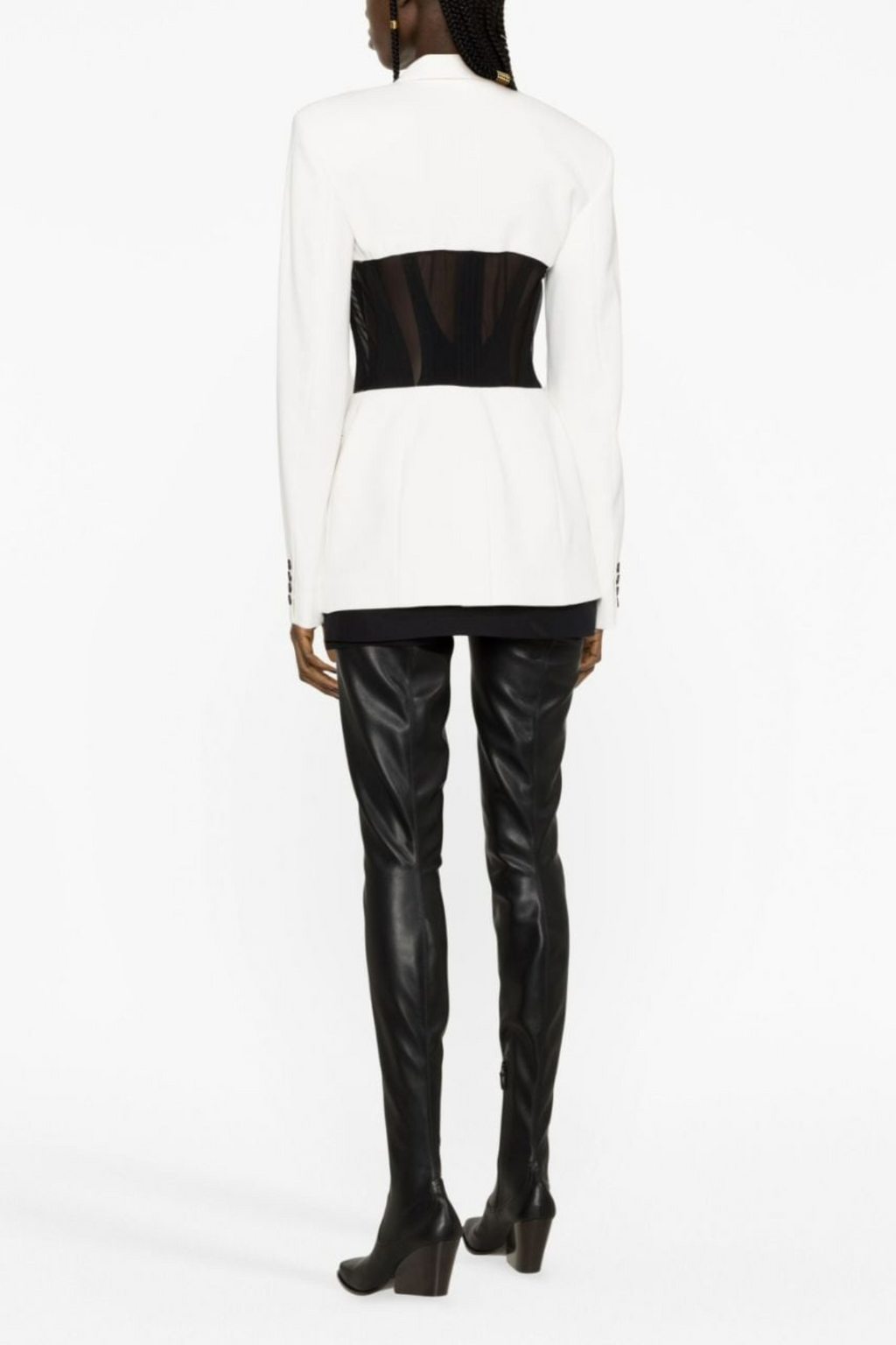 Flowering Girl Women Kamryn Paneled Mesh Blazer - White