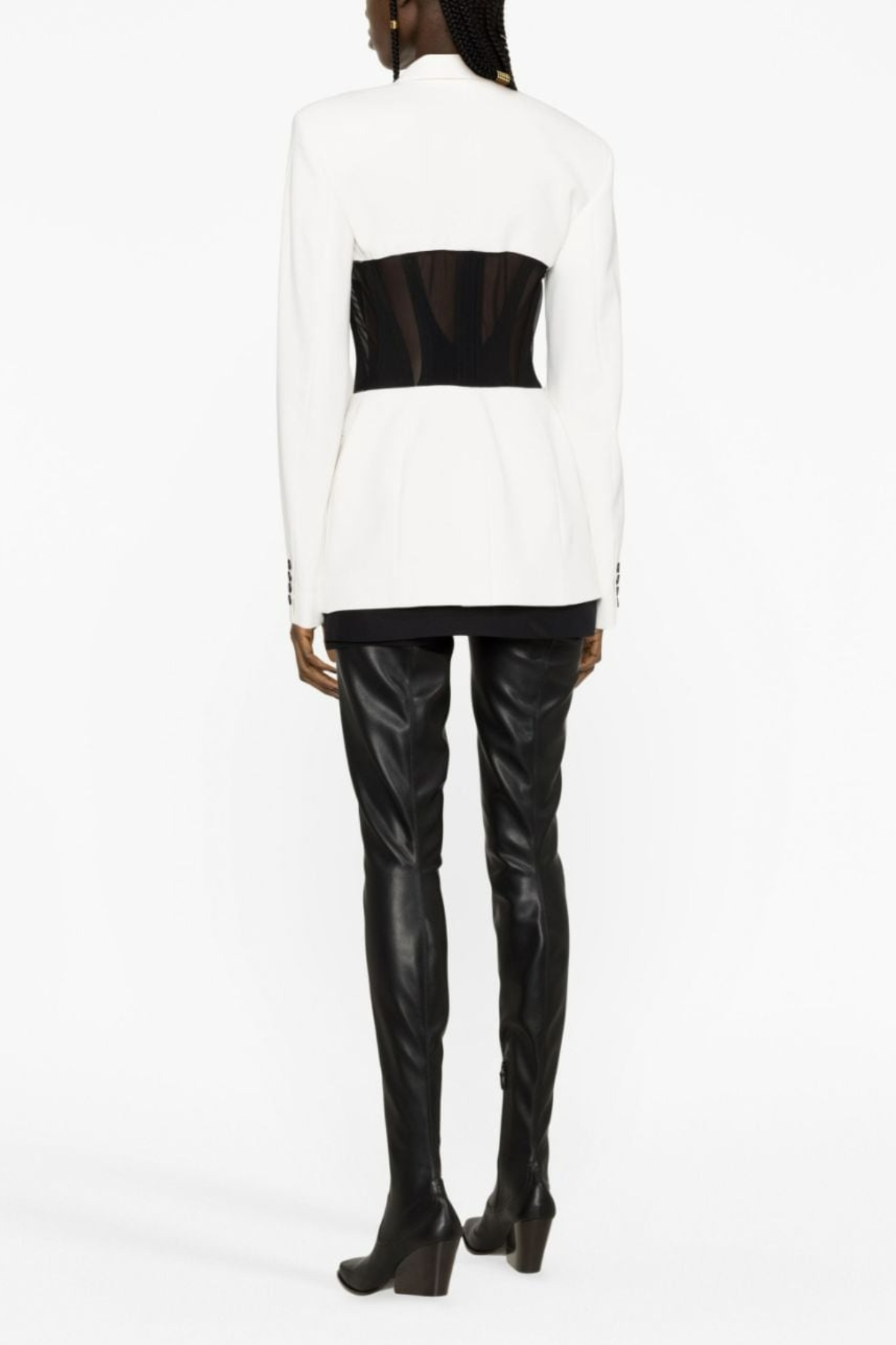 Flowering Girl Women Kamryn Paneled Mesh Blazer - White