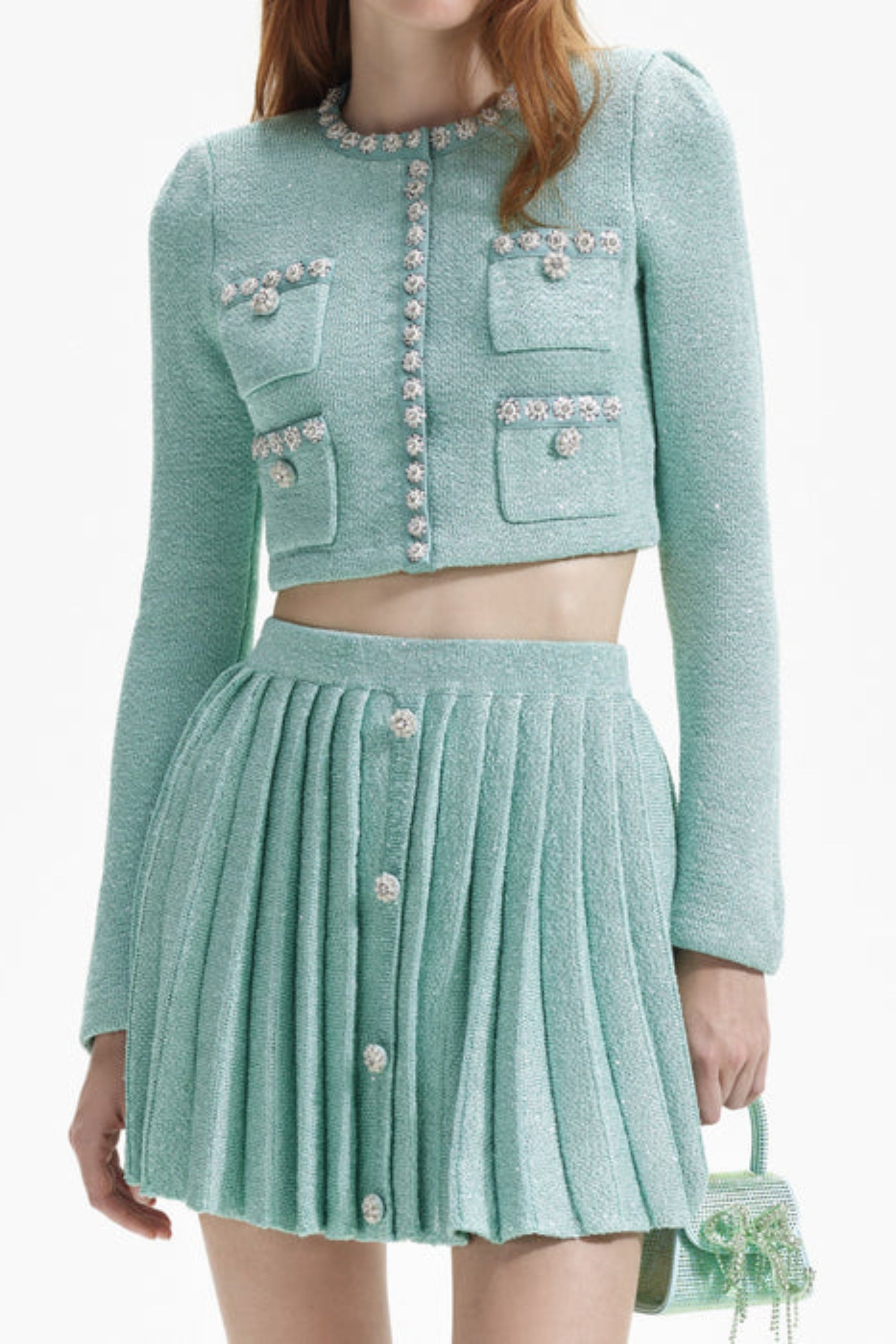 Flowering Girl Women Mint Sequin Knit Cardigan
