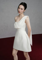 Flowering Girl Women White Asymmetrical One-Shoulder Mini Dress with Sash Tie