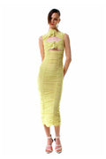 Flowering Girl Women Tulle Floral Cutout Midi Dress In Yellow