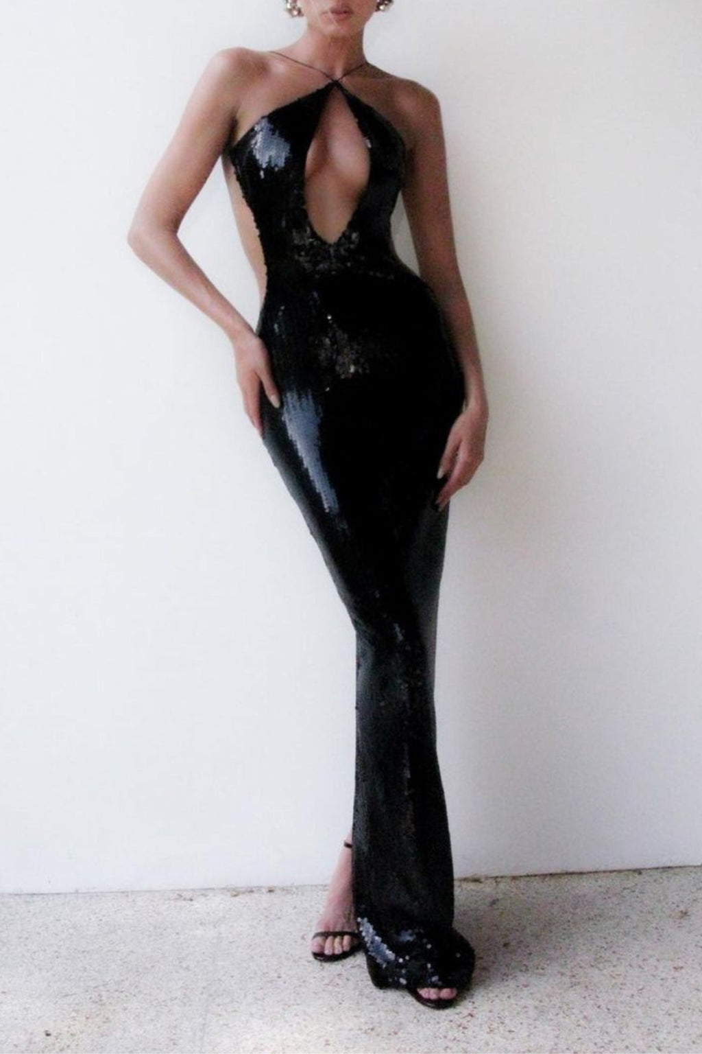 Flowering Girl Women Glitter Cutout Maxi Dress In Black