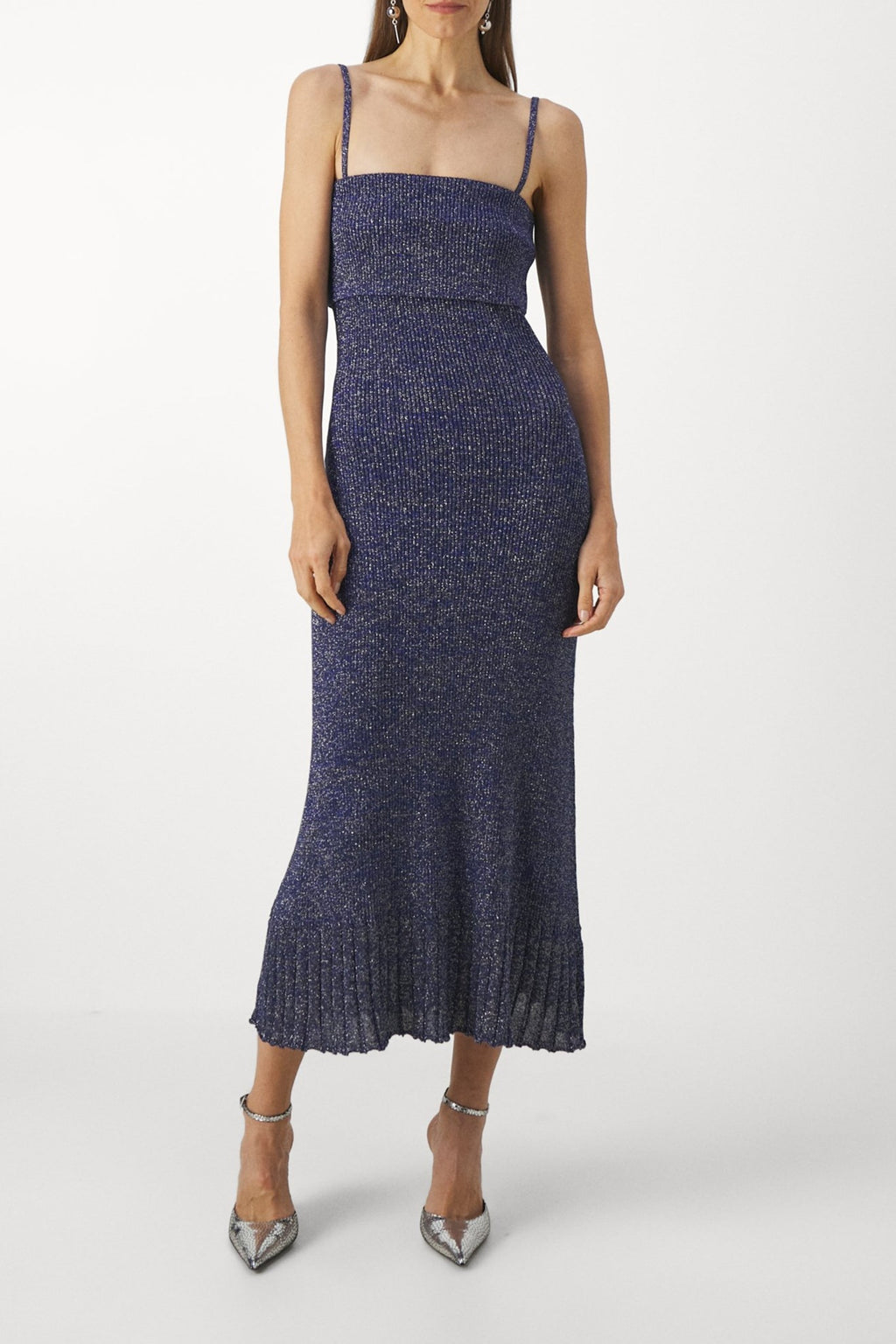 Flowering Girl Women Strappy Knit Maxi Dress In Blue