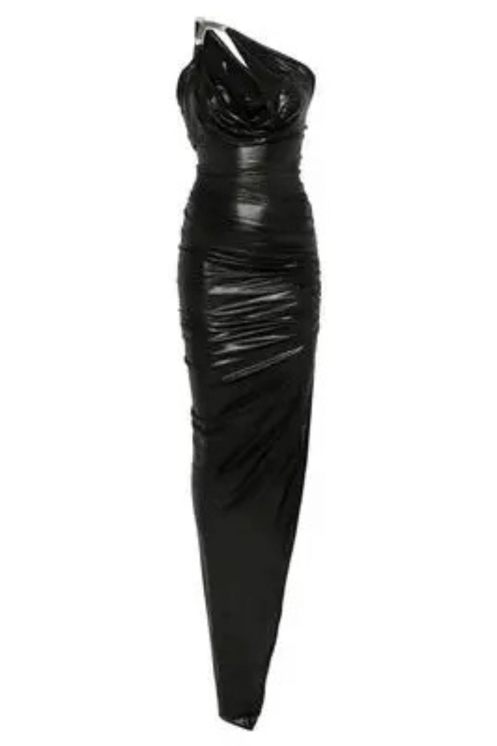 Flowering Girl Women One-Shoulder Sleeveless Ruched Bodycon Maxi Dress In Black