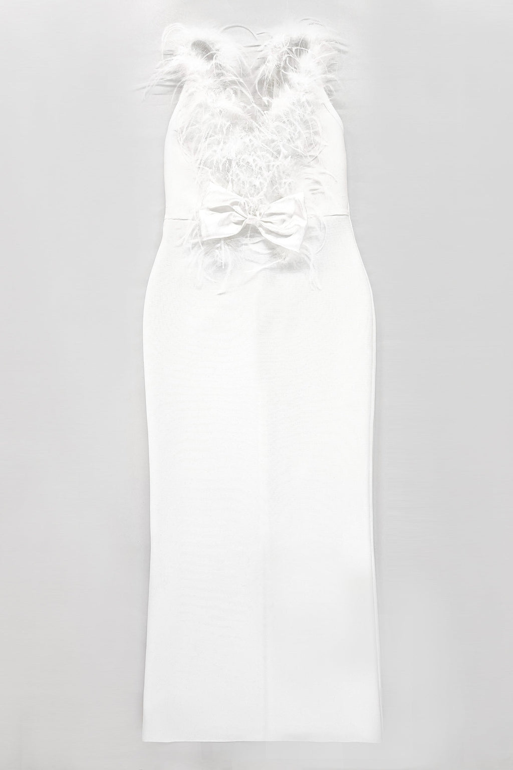 Flowering Girl Women Feather Bow Backless Midi Dresses In White