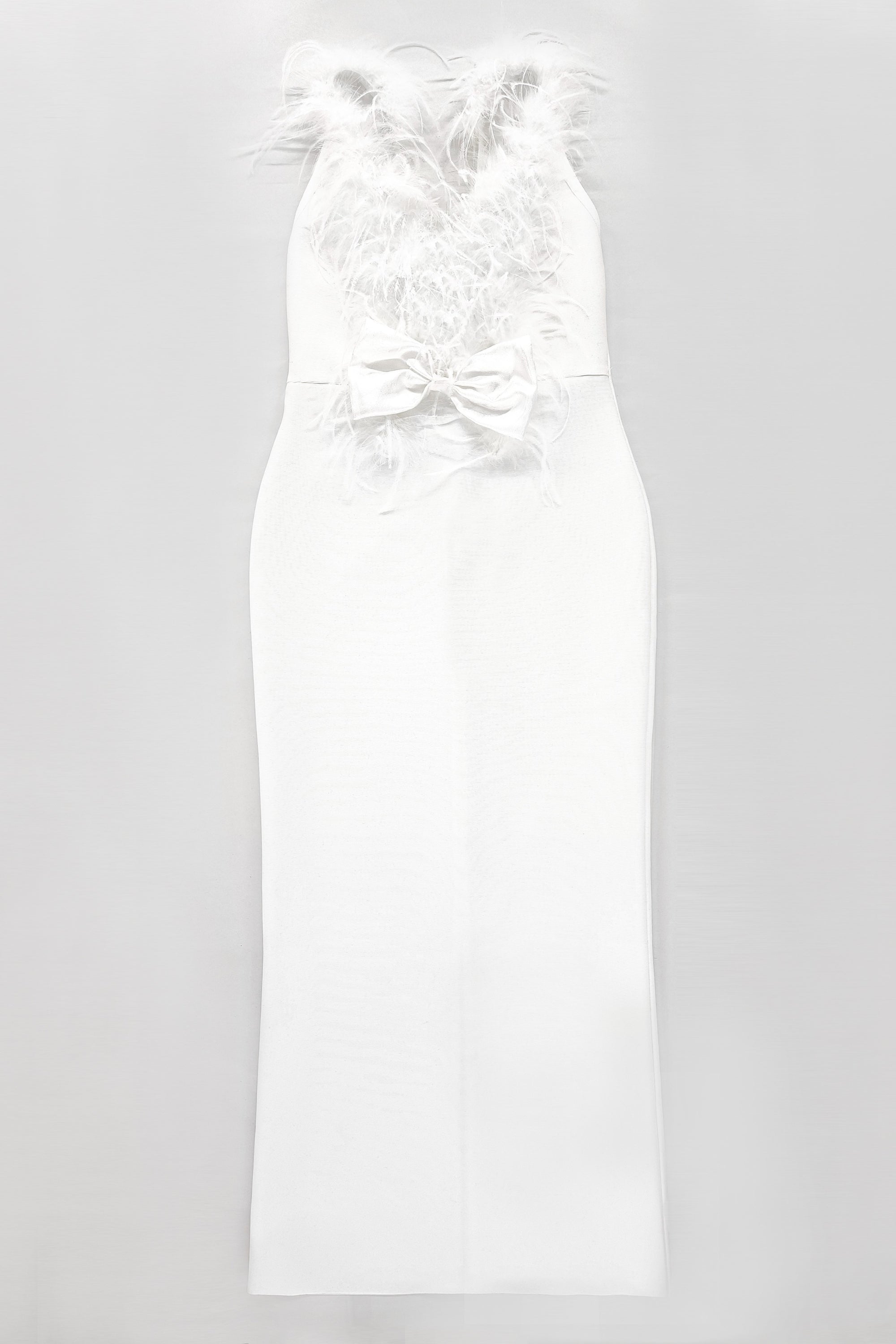 Flowering Girl Women Feather Bow Backless Midi Dresses In White