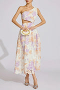 Kimberley Yellow One-Shoulder Floral Print Cutout Maxi Dress