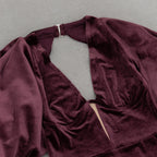 Flowering Girl Women lantern sleeve velvet maxi dress in burgundy