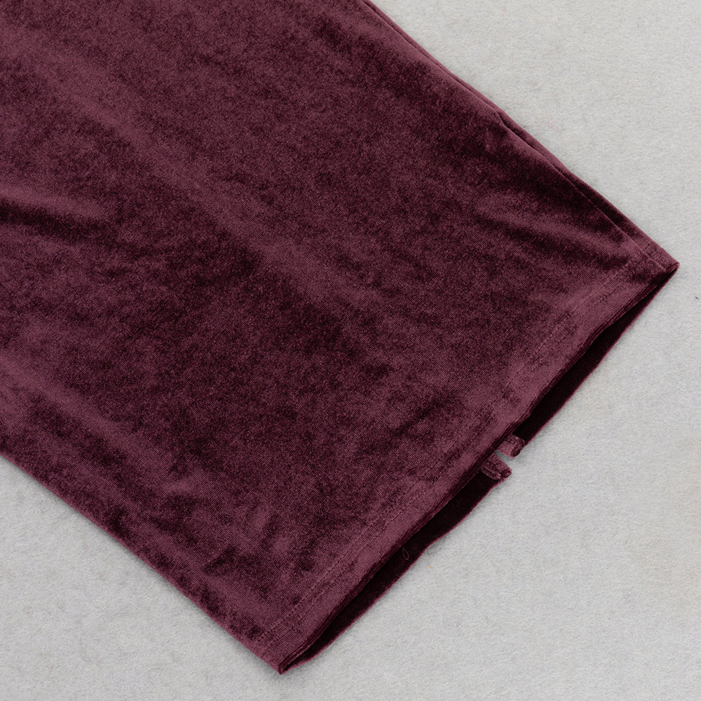 Flowering Girl Women lantern sleeve velvet maxi dress in burgundy