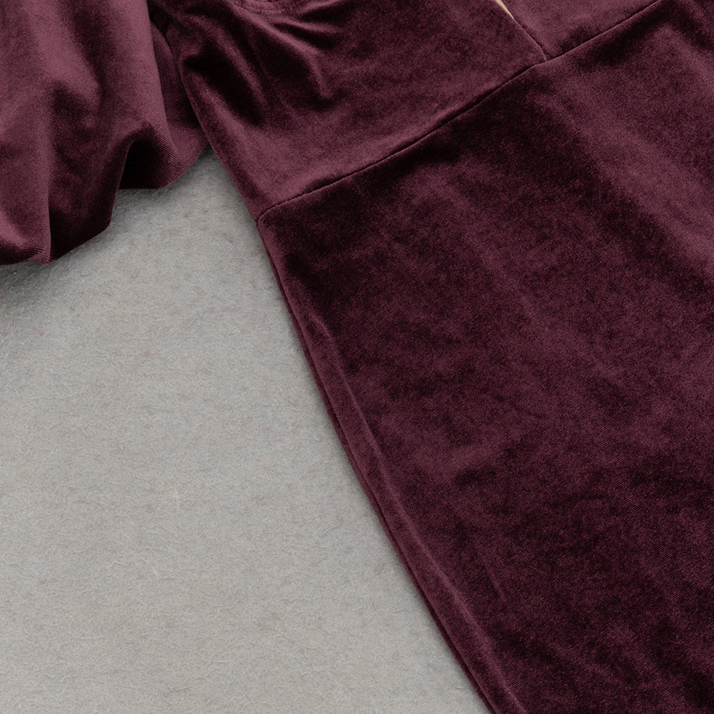Flowering Girl Women lantern sleeve velvet maxi dress in burgundy