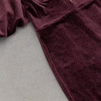 Flowering Girl Women lantern sleeve velvet maxi dress in burgundy