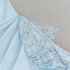 Flowering Girl Women one-shoulder lace trim embellished midi dress in blue
