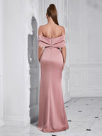 Flowering Girl Women off-shoulder crystal detail satin maxi dress in pink