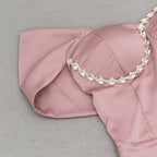 Flowering Girl Women off-shoulder crystal detail satin maxi dress in pink