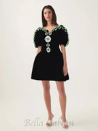 Flowering Girl Women Crystal embellished strapless mini dress in black