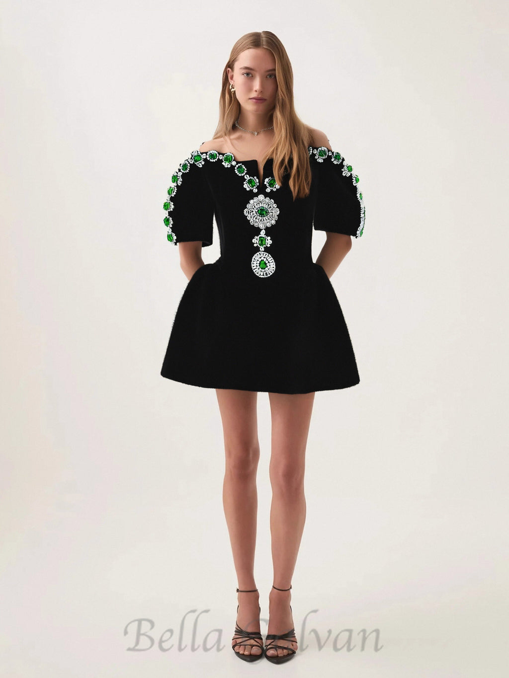 Flowering Girl Women Crystal embellished strapless mini dress in black