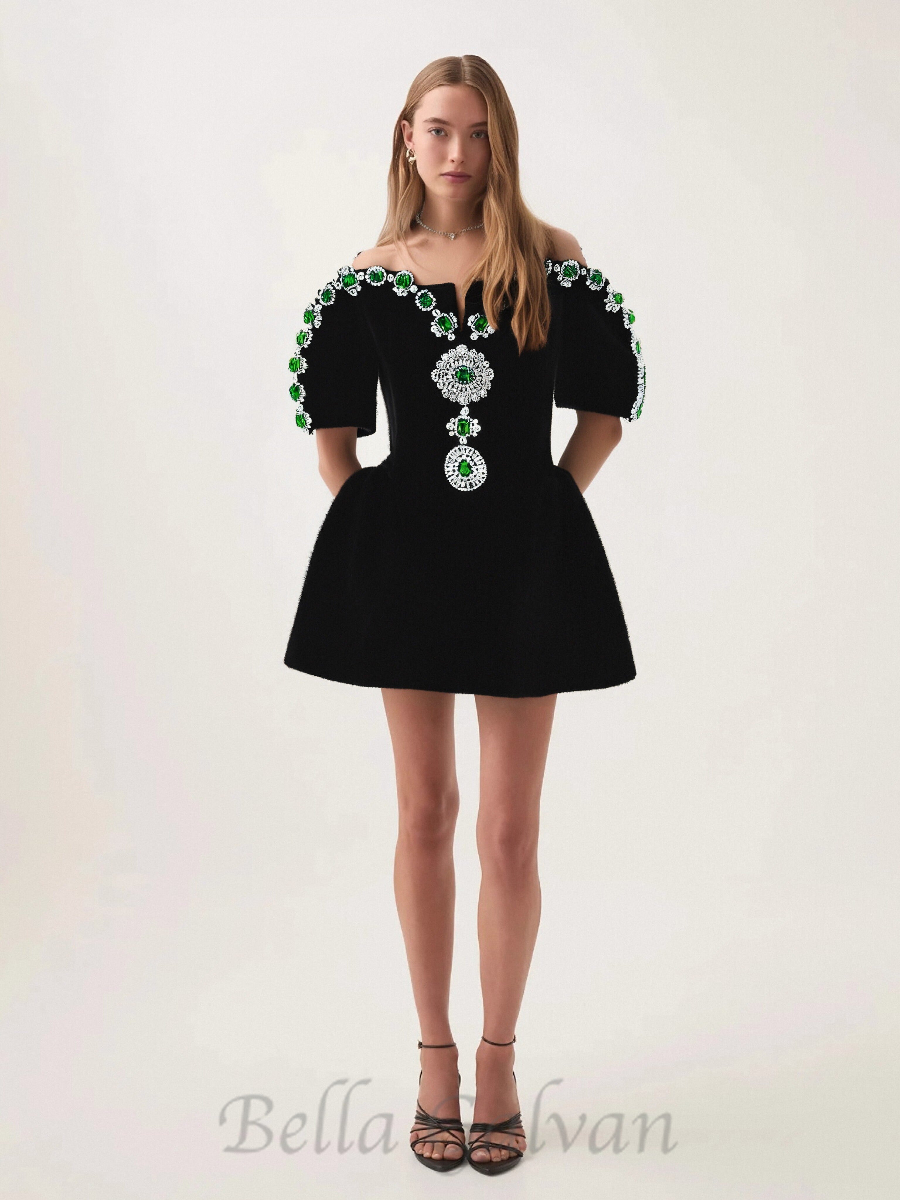 Flowering Girl Women Crystal embellished strapless mini dress in black