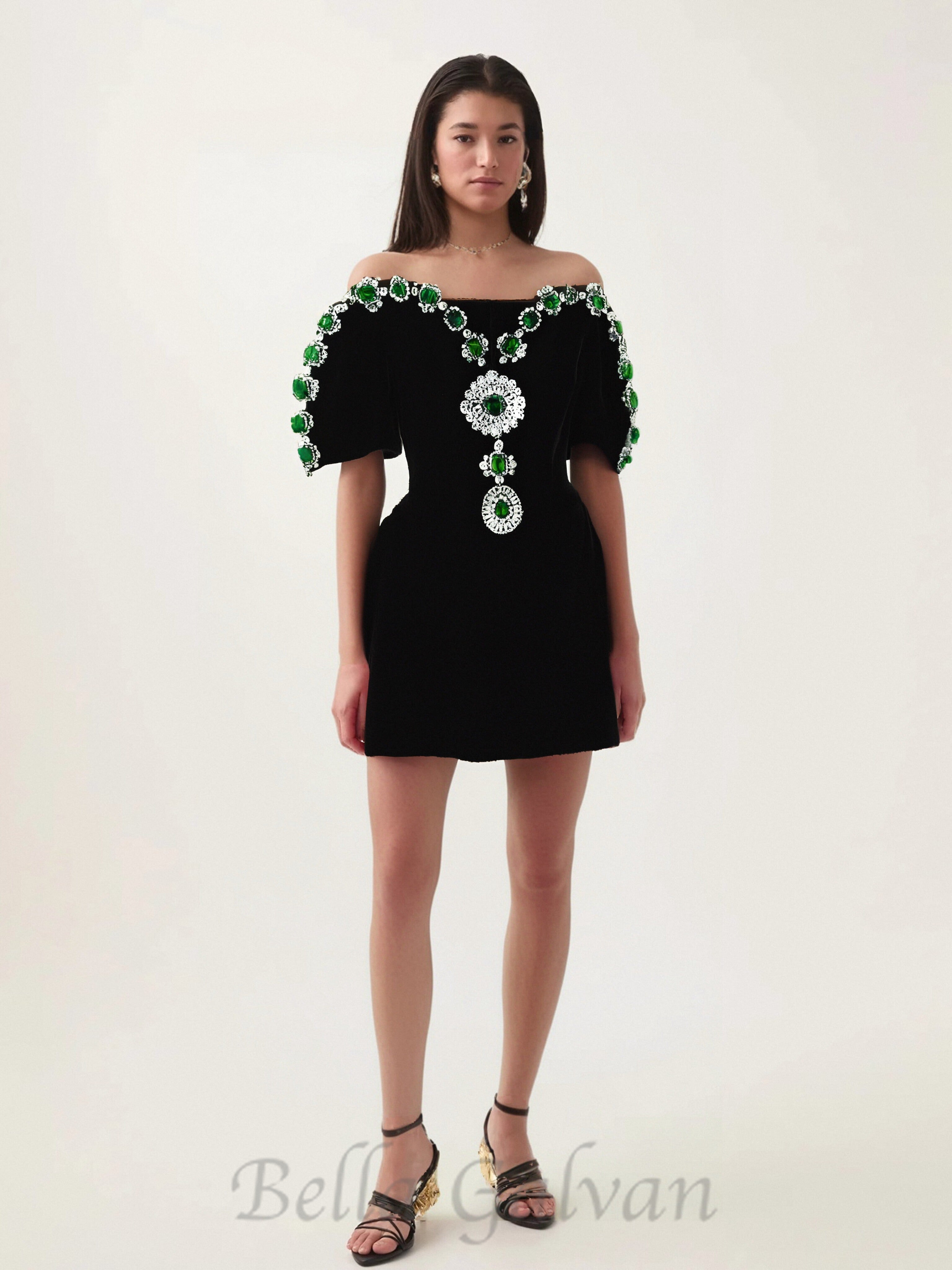 Flowering Girl Women Crystal embellished strapless mini dress in black