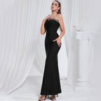 Flowering Girl Women One Shoulder Diamond Bodycon Maxi Dress in black