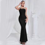 Flowering Girl Women One Shoulder Diamond Bodycon Maxi Dress in black