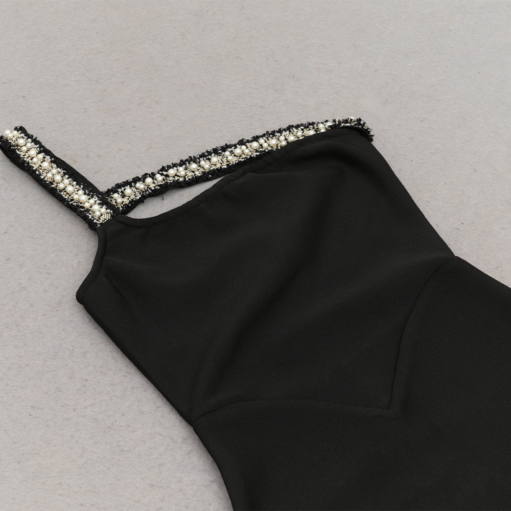 Flowering Girl Women One Shoulder Diamond Bodycon Maxi Dress in black