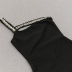 Flowering Girl Women One Shoulder Diamond Bodycon Maxi Dress in black