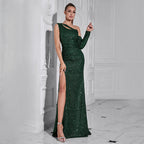 Flowering Girl Women Asymmetric sequin cut out maxi dress in green